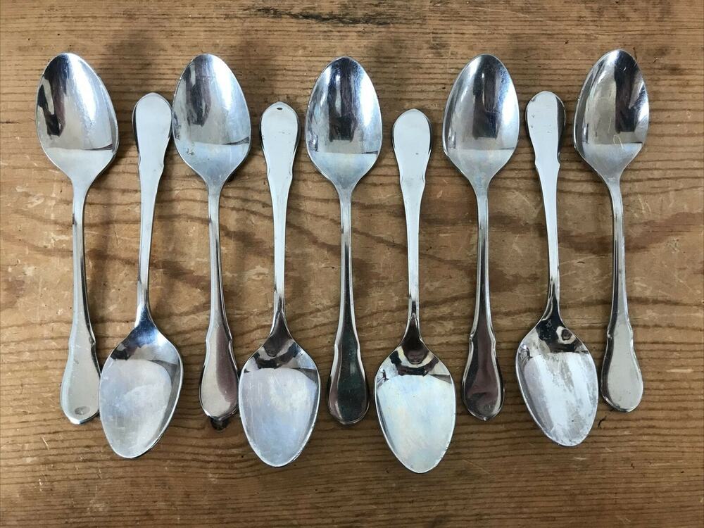 Set Lot 9 Vtg Mid Century WMF Cromargan Stainless Flatware Dessert Spoons 5.25"